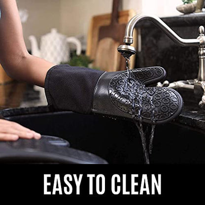 BPA-Free Soft Silicone 4 Piece Oven Mitts & Trivets Set - Ultra Heat Resistant Oven Mitts with Thick Cotton Liner - Long Slip Resistant Pot Holders, Flexible Oven Gloves - Gray - color: Gray, size: 4-Piece Oven Mitts & Trivets Set