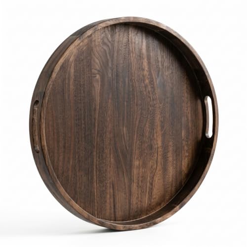 22 Inch Round Wooden Tray for Decor Large Ottoman Serving | Rustic Farmhouse Decorative Tray for Coffee Table Centerpiece Living Room Home Decor - size: 22"
