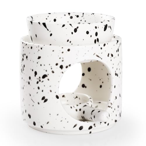 WD&CD Wax Melt Ceramic Oil Burner Black and White, Aroma Diffuser Essential Oil Burner Aromatherapy Wax Burner with Tealight Holder, Home Bedroom Decor - color: Black and White