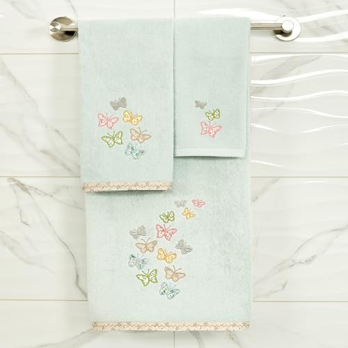 Frolic 4-Piece Luxury Towel Set, Calico Applique, Soft & Durable Turkish Cotton, Elegant Bathroom Ensemble, 2 Bath 2 Hand Towels, Aqua - color: Aqua, size: 2 Pcs Bath 2 Pcs Hand Towel