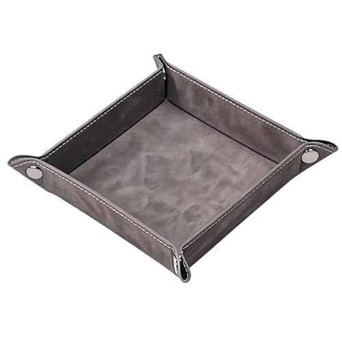 Valet Tray Desktop Storage Organizer – Vegan Leather Catchall Bedside Vanity Tray Nightstand Caddy Holder for Remote Controller, Watch, Keys, Phone, Wallet, Coin, Jewelry, Stone Gray Brown - color: Stone Gray Brown