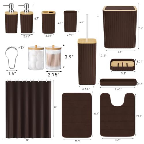 XLHOMO Bathroom Accessories Set - 25PC Brown Bathroom Set, Bathroom Set with Shower Curtain and Rugs, Brown Shower Curtain Set, Toilet Brush, Bathroom Trash Can - size: Bath Set+Shower Curtain+Rugs, style: Brown