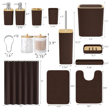 XLHOMO Bathroom Accessories Set - 25PC Brown Bathroom Set, Bathroom Set with Shower Curtain and Rugs, Brown Shower Curtain Set, Toilet Brush, Bathroom Trash Can - size: Bath Set+Shower Curtain+Rugs, style: Brown