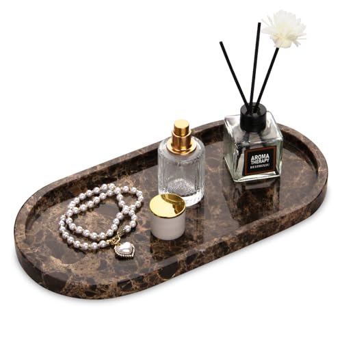Oval Marble Bathroom Vanity Tray, Dark Brown, 12" x 6" x 0.8" | Natural Luxury Marble, Home Kitchen Bathroom Table Tray, Stone Decorative Countertop Tray, For Coffee Perfume Jewelry - color: Dark Brown, size: 5.9" x 0.7" x 11.8"