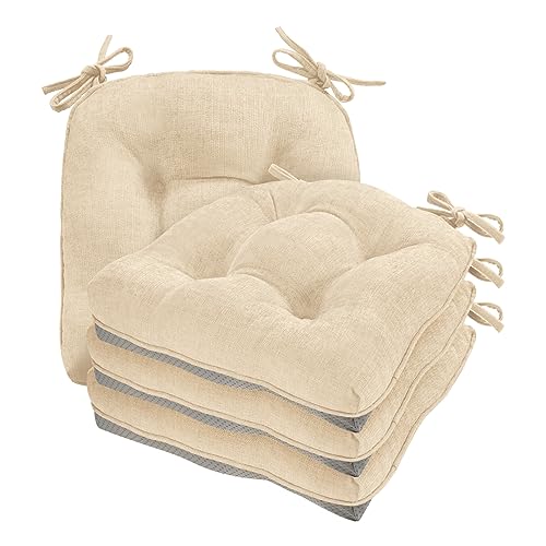Cozyide Chair Cushions for Dining Chairs, 17" x 17" Non-Slip Kitchen Chair Pads with Adjustable Ties, Indoor Chair Cushions for Dining Room, Ivory (Pack of 4) - color: Ivory, size: 4 Count (Pack of 1)