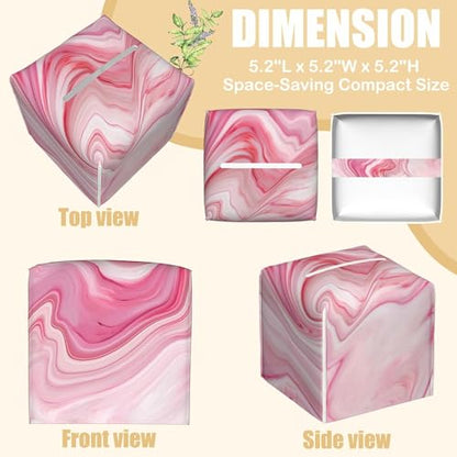 Pink Liquid Marble Tissue Box Cover Square, Tissue Box Holder with Bottom Belt Leather Facial Paper Organizer Dispenser for Bathroom Bedroom Dresser Night Stand Tabletop - color: Pink Liquid Marble