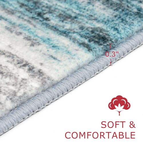 KOZYFLY Modern Hallway Runner Rug 2x5 Washable Kitchen Runner Rugs Blue | Non-Slip, Non-Shedding, Low Pile Soft, Abstract Striped, For Hall Entryway Bathroom Laundry Bedroom Foyer - color: Blue, size: 2' x 5' (Runner)