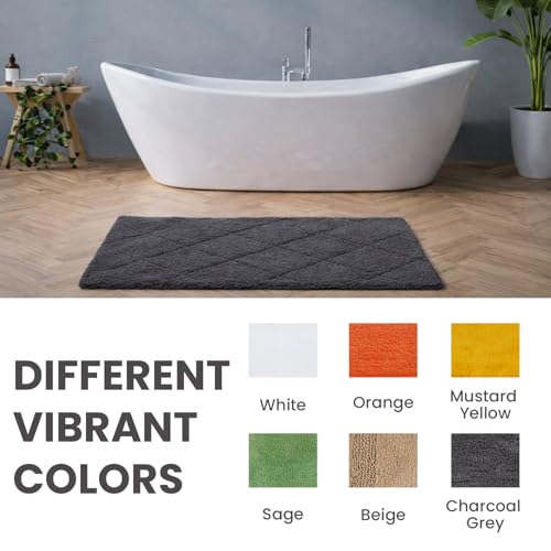 C23 20"x32" 100% Cotton Washable Bath Mat - 210 GSF Non-Slip Rug, Grey | Cushioned spa texture, reliable latex base grip, modern geometric aesthetic, perfect for master baths and guest rooms - color: Grey