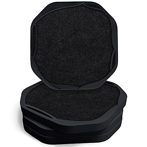 UMIRRO Absorbent Felt & Silicone Drink Coasters Set of 4, Black | Leakproof & Non-Slip Base, Non-Stick, for Coffee Table, Office Desk, Home Bar, Kitchen Decor & Accessories, Octagon 4" - color: 13. Black, size: 4 Pack