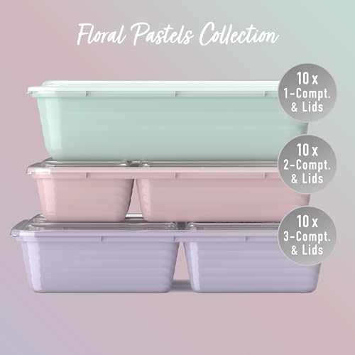 Bentgo Prep Meal Prep Kit, 1, 2 & 3-Compartment Containers, 60 Piece Set | Portion Control, Stackable, Microwave, Freezer & Dishwasher-Safe, Reusable, PFAS & BPA-Free (Floral Pastels) - color: Floral Pastels