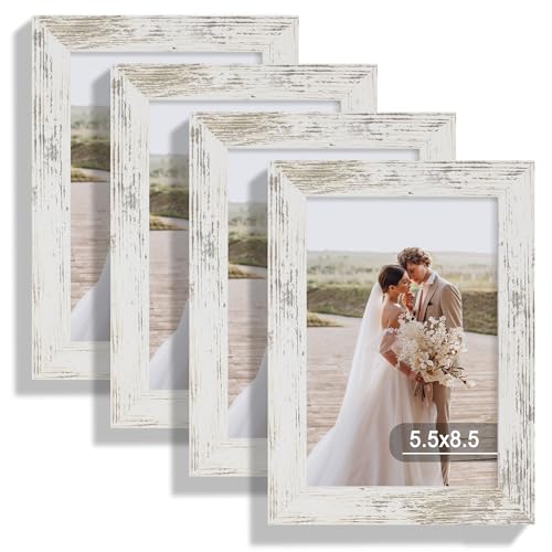 Hongkee 5.5 x 8.5 Diploma Frame Set of 4, Made of Real Glass and Distressed White Frame, 5.5 by 8.5 Photo for Wall or Tabletop - color: Distressed White, size: 5.5x8.5 in