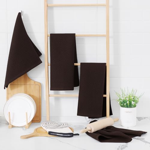 Homaxy 100% Cotton Waffle Weave Kitchen Dish Towels 9-Pack, Dark Brown | 13 x 28 Inches, Ultra Soft Absorbent Dish Towels, Quick Drying Cleaning Towels - color: Dark Brown, size: 13 x 28 - 9 Pack