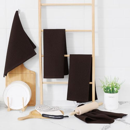 Homaxy 100% Cotton Waffle Weave Kitchen Dish Towels 9-Pack, Dark Brown | 13 x 28 Inches, Ultra Soft Absorbent Dish Towels, Quick Drying Cleaning Towels - color: Dark Brown, size: 13 x 28 - 9 Pack