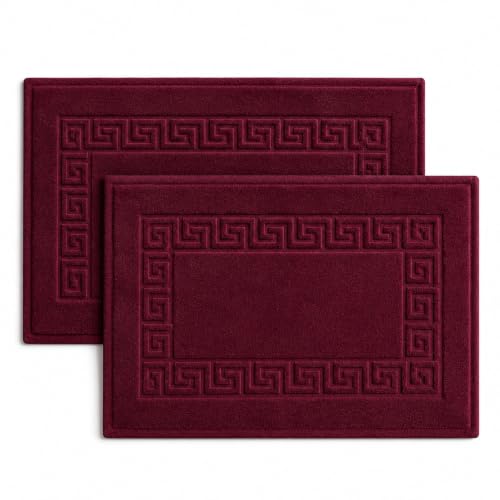 100% Recycle Cotton Bath Mat Wine Red Key Pattern Bath Rug [Not a Bathroom Rug], Soft Absorbent 330 GSM Shower Floor Towel Set, Hotel Spa Quality, Machine Washable (2 Pack) - color: Wine Red