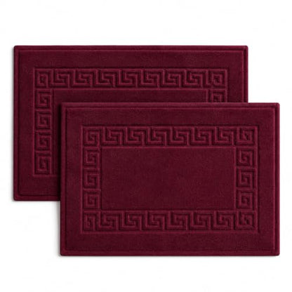 100% Recycle Cotton Bath Mat Wine Red Key Pattern Bath Rug [Not a Bathroom Rug], Soft Absorbent 330 GSM Shower Floor Towel Set, Hotel Spa Quality, Machine Washable (2 Pack) - color: Wine Red