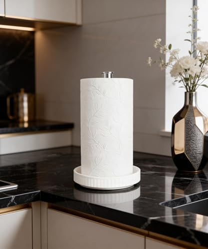 Paper Towel Holder, Ceramic Heavy Plate Base Wobble-Free, Roll Stand-Silver | Effortless Cleaning and Easy to Assemble, Super Large for Triple Rolls, High End Looking as a Good Gift for Kitchen Island - color: Silver