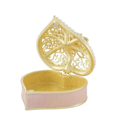 QIFU Hand Painted Pink Love Heart Style Enamel Trinket Box Hinged, Elegant Jewelry Box to Store Jewelry in Style - style: Love Heart