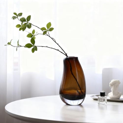 Amber Glass Vase, Hand Blown Brown Glass Vase 8.5in, Amber Flower Vase for Pampas Grass & Fresh Flowers, Brown Vases for Centerpieces, Modern Flower Vases Home Decor