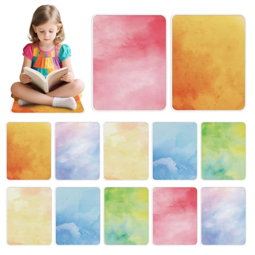 12Pcs Square Classroom Carpet Cushion,Watercolor Theme Back to School Floor Mat with Anti-Slip Particles Suitable for classrooms, Schools and kindergartens Home Family Learning and Discussion Room - color: Watercolor
