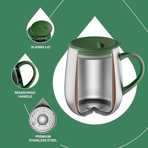 Ideus 16 oz Insulated Coffee Mug with Handle and Lid, Double Wall Stainless Steel Vacuum Thermal Coffee Mug, Travel Coffee Cup Thermal Cup for Home and Office (Green Zebra, FUJI DAWN) - color: Green Zebra