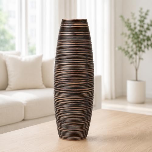 Leewadee Decorative Vase 13 inches Polyresin for Sideboard & Table | Deco Vase for sideboard & table: waterproof, holds fresh flowers, lovely with Dried Flowers & Branches, Boho & modern - color: Brown