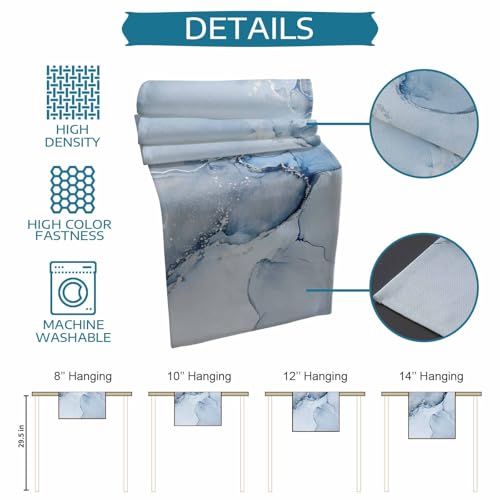 Marble Table Runner 90 Inches Long - Ombre Blue Marble Grey Farmhouse Modern Kitchen Dining Burlap & Cotton Tablerunner for Small/Round/Square/Wedding/Coffee/Dining Table Party Home Décor - size: 13 x 90 In