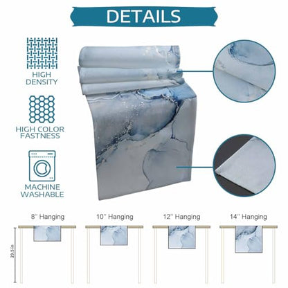 Marble Table Runner 90 Inches Long - Ombre Blue Marble Grey Farmhouse Modern Kitchen Dining Burlap & Cotton Tablerunner for Small/Round/Square/Wedding/Coffee/Dining Table Party Home Décor - size: 13 x 90 In