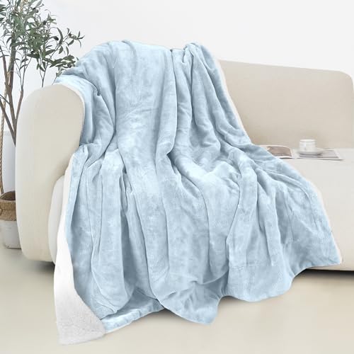 Elegant Comfort Reversible and Ultra-Plush Flannel Fleece Sherpa Throw- Lightweight Soft and Cozy- All Season Decorative Throw, Perfect for Lounging, 50 x 60 inches, Aqua Blue - color: Solid Aqua Blue, size: 50 X 60