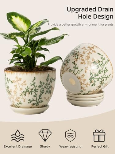 Ceramic Plant Pots, Nursery Pots with Drainage Hole, 3.5 Inch Succulent Pots for Plants, Small Indoor Flower Pots, Modern Decorative Planters for House Plants, Garden Planters, White Green - size: 3.5 inch, set of 4