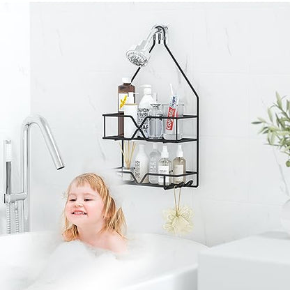 TreeLen Shower Organizer Hanging Shower Caddy over Shower Head Black Bathroom Hanger for Shampoo Razor Soap - color: Black