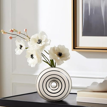 Ceramic Small Donut Vase Hand Painted Glossy Finish Flower Vase, Black and White, Unique Modern Home Decor for Living Room, Coffee Table, Mid Century Decor - size: Small