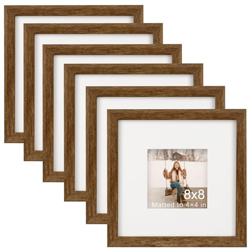 TOFOREVO 8x8 Picture Frames with 4x4 Mat Set of 6, Rustic Brown | Wood Grain Design, Wall Mounting or Tabletop Display, for Christmas Mother's Day Father's Day birthday - color: Rustic Wood, size: 8x8