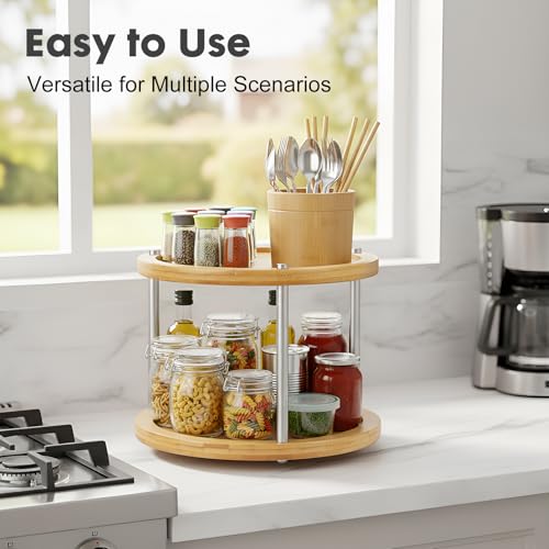 10 inch 2 Tier Lazy Susan, Rotating Spice Rack Organizer for Cabinet | Turntable Organizer for Kitchen, Pantry, Countertop, Bathroom, Vanity, Cabinet, Spining Spice Storage