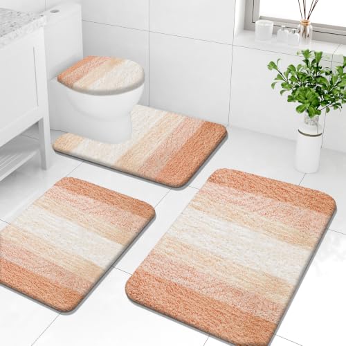 Arotive Microfiber Bathroom Rugs Sets 4 Piece, 24x16+30x20+24x20+17.5x15 | Peach, Soft Absorbent Bath Mats, Machine Wash Dry U-Shaped Contour Rug and Toilet Lid Cover for Bathroom - color: Peach, size: 30" X 20" + 24" X 16" + 24" X 20" + 17.5" X 15"