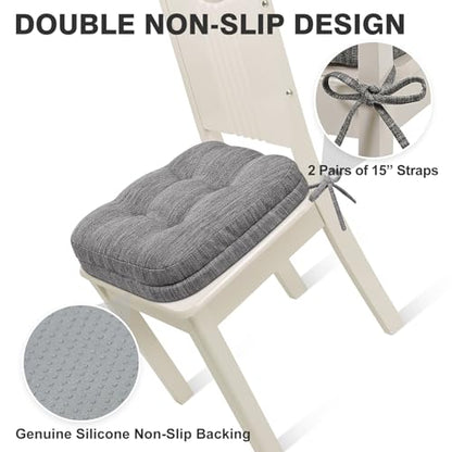 Shinnwa Kitchen Chair Cushions Set of 4, Dual-Layer Memory Foam Dining Chair Cushions, Patented Design Seat Pads with Ties, 16.5 x 16.5 x 3.5in, 4 Pack, Grey - color: Grey, size: 4 Count (Pack of 1)