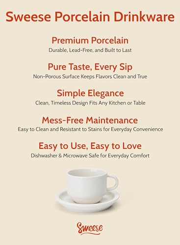 Sweese Porcelain Espresso Cups Set, 4 oz Stackable Cups with Saucers Metal Stand, Set of 4, White - color: White, size: 4 Ounces