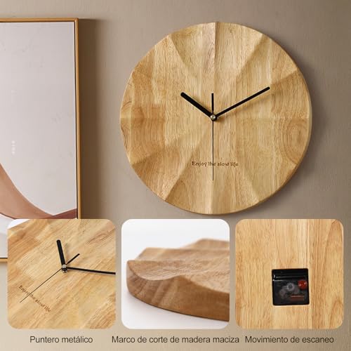 Ergocar Wall Clock, Modern Minimalist Design Wooden Wall Clock Quiet 30 Cm (11.81 Inches) All -Solid Wood Suitable for Living Room, Bedroom, Desktop Decoration, Elderly Gifts