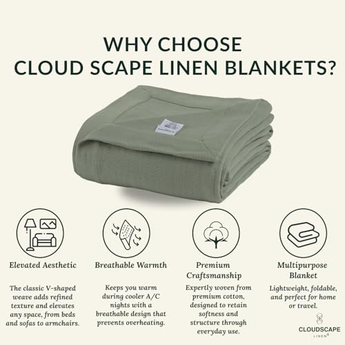 CSL Premium Cotton Blanket Queen Bed,Cooling & Soft, 92"x92", Olive Green | Queen Summer Blanket, Fits up to Full Size Bed, Soft & Breathable for All Season, Gift Ready with Reusable Tote Bag - color: 05. Olive Green, size: Queen / Full (92" x 92")