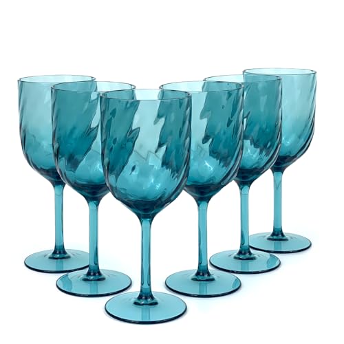 Yalin Set of 6 Unbreakable 15 oz Acrylic Plastic Wine and Water Tumbler Stackable Goblets. (Cyan, 15 oz) - color: Cyan, size: 15 oz