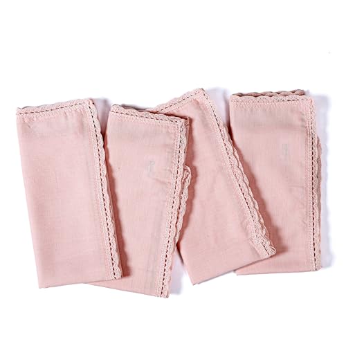 Ramanta Home Pink Linen Flax Cloth Napkins Set of 4, 18x18 Inches | Flax Lace Cotton Linen Reusable Decorative Scalloped Dinner Napkins with Mitered Corners for Weddings, Everyday Use - color: Pink, size: 18" x 18" (Set of 4)