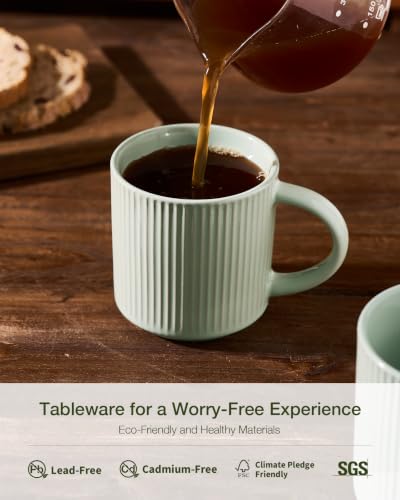 famiware Coffee Mug Set of 4, Star 12 oz Ceramic Mugs Cups Set with Handle | Stoneware Stackable Catering Cup for Coffee, Tea, Cappuccino, Latte, Microwave & Dishwasher Safe, Green - color: Star-Green, size: 4 Count (Pack of 1)
