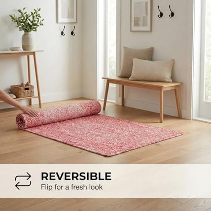 Super Area Rugs Farmhouse Braided Rug Cotton Kitchen Reversible Carpet, Red & White, 2' X 3' Rectangle - color: Red & White, size: 2' x 3' (Rectangular)