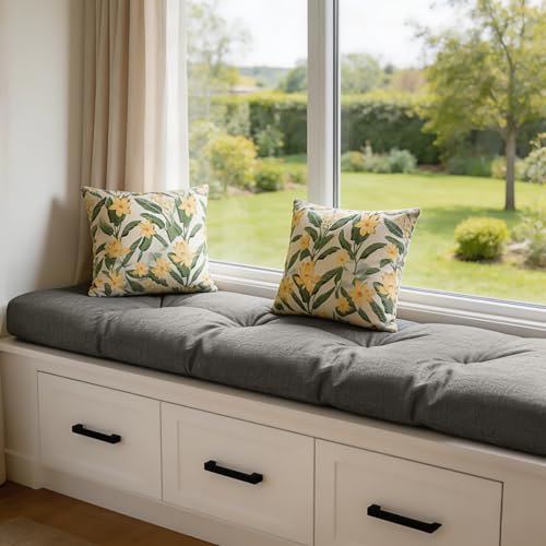 ROFIELTY Tufted Custom Window Bench Cushion for Indoor & Outdoor Furniture | Tufted, Optional Piped Edge, Non-Slip Bottom, Custom Sizes/Colors, Soft Cushion for Bay Window, Piano, Swing & Dining Benches