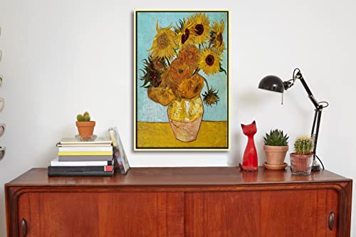 Wieco Art Framed Canvas Wall Art Size L Sunflower by Vincent Van Gogh Oil Paintings Reproduction Abstract Wall Decorations for Living Room Golden Frame Home Decorations - size: 24"L x 16"W