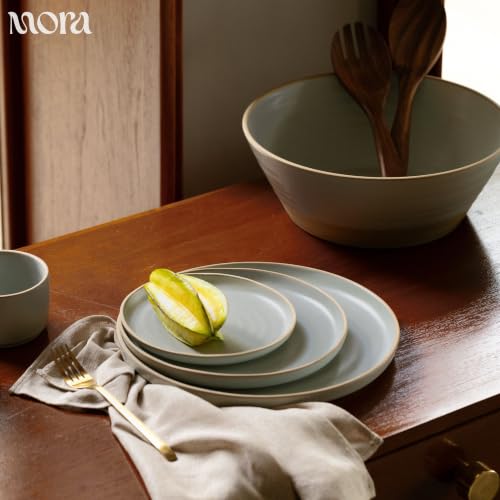 MORA Medium Plates Set of 4, 8.5 inch Ceramic Pottery Salad Plates - Microwave, Oven and Dishwasher Safe - Horizon - color: Horizon