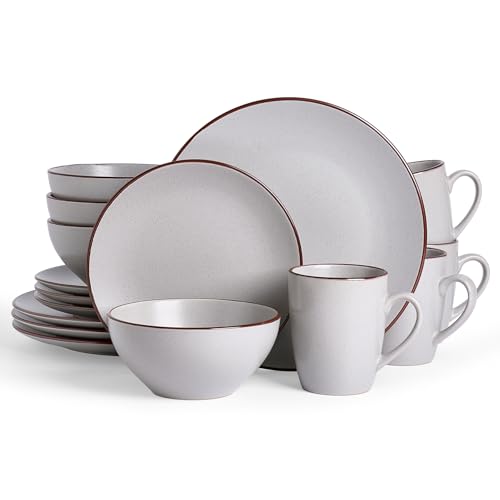 Famiware Venus Dinnerware Sets with Mugs, Ceramic Plates and Bowls for 4 | 16pc Stoneware Dishes, Microwave & Dishwasher Safe, Chip‑Resistant, Everyday Formal Use, Modern Minimalist, Matte Light Gray - color: Light Gray, size: Serves 4 (16pc w/ Mug)