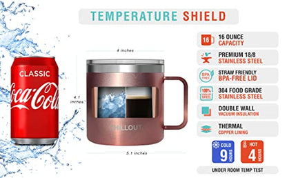 CHILLOUT LIFE Stainless Steel 16 oz - Vacuum Insulated Coffee Mug with Handle and Lid, Large Thermal Camping Coffee Mug Cup with Durable Sliding Lid for Women - Rose Gold - color: Rose Gold, size: 16 Ounces