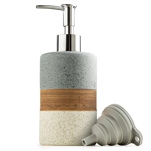 Hand Soap Dispenser Set for Bathroom, Kitchen Dish Soap Dispenser | Liquid Soap Dispenser for Shower | Includes Stainless Steel Pump, Silicone Funnel, Non-Slip, Kitchen Decor, 12 Oz Gray - color: Gray and White, size: 1xSoap Dispenser