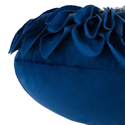 JWH Flower Velvet Throw Pillow Covers Aeshtetic Decorative 3D Sunflower Accent Pillow Case Round Pillowcase Handmade Cushion for Living Room Bed Couch Home 12 Inch Navy Blue