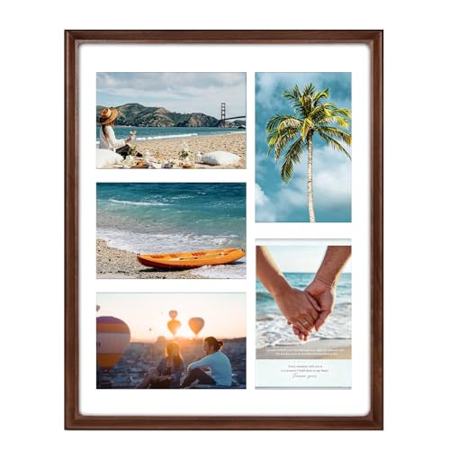 11x14 Collage Picture Frame,Premium Solid Walnut Photo Frame With Tempered Glass,Displays 5 Pcs 4x6 Pictures,Handcrafted Rounded Corner,Horizontal or Vertical Wall Mounting - color: Walnut, size: 11×14 5openings